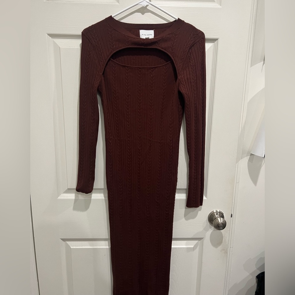 Pink Rose brown dress open chest slightly.